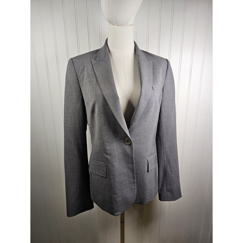 Theory Gray Single Button Wool Blend Blazer Women's Size 8 Capsule Career